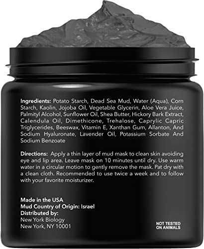 New York Biology Dead Sea Mud Mask for Face and Body - Spa Quality Pore Reducer for Acne, Blackheads & Oily Skin, Natural Skincare for Women, Men - Tightens Skin for A Healthier Complexion - 8.8 oz