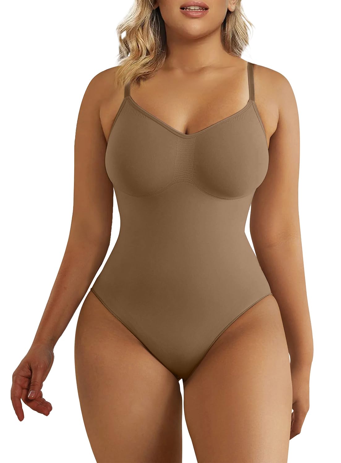 SHAPERX Bodysuit for Women Tummy Control Shapewear Seamless Sculpting Thong Body Shaper Tank Top,SZ5215-Brown-XXS/XS