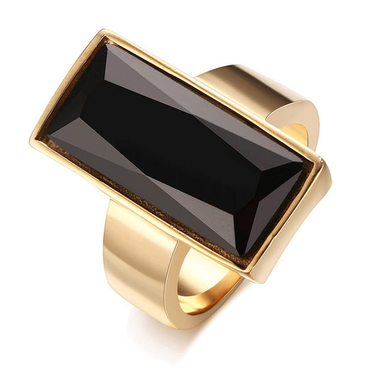 Gold Plated Black Glass Crystal Ring