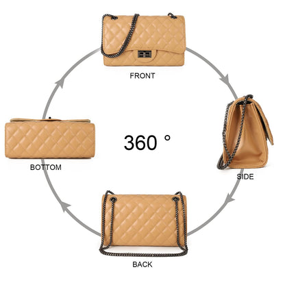 Gladdon Quilted Leather Crossbody Purse for Women Trendy Ladies Shoulder Bag with Chain Designer Purses Light Khaki I