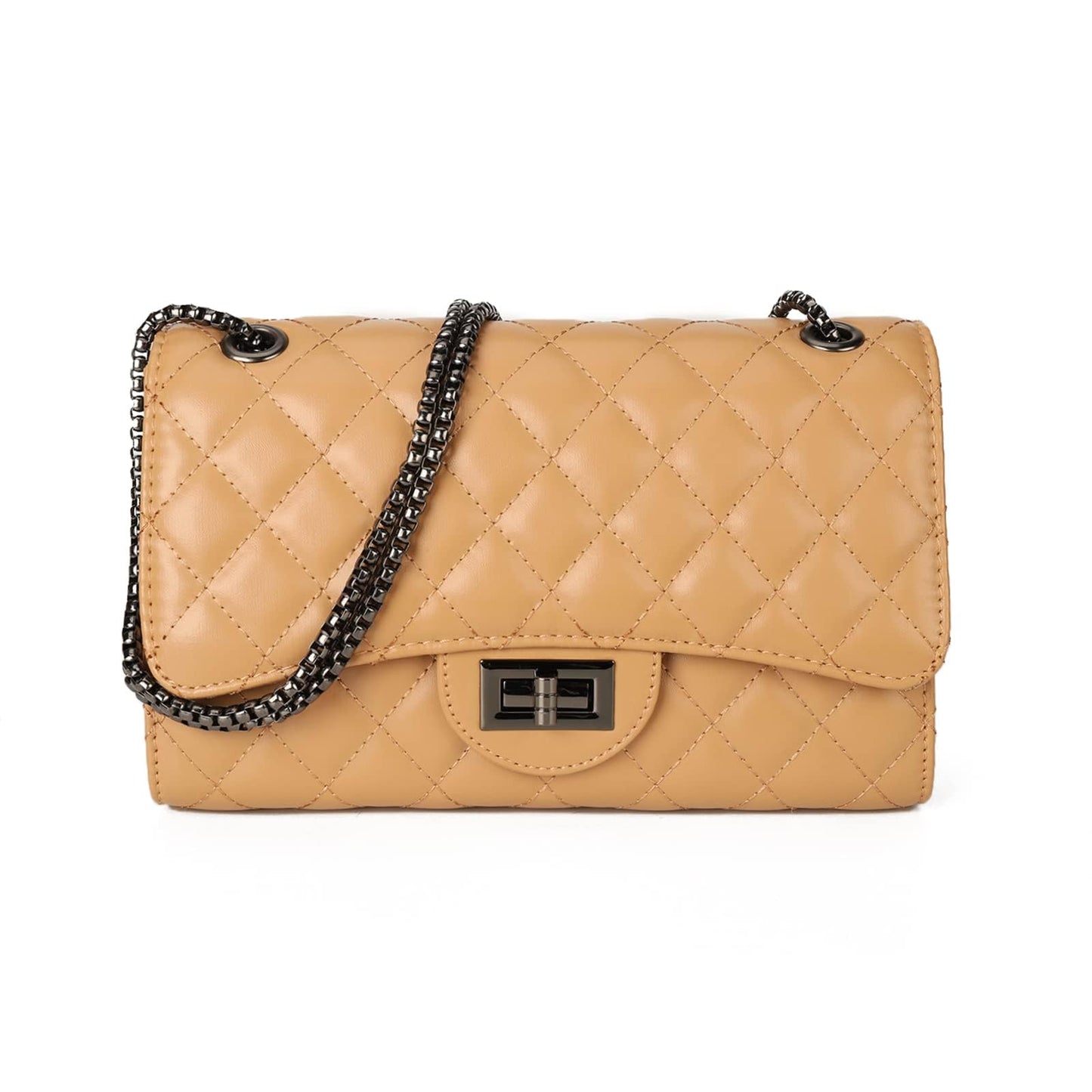 Gladdon Quilted Leather Crossbody Purse for Women Trendy Ladies Shoulder Bag with Chain Designer Purses Light Khaki I