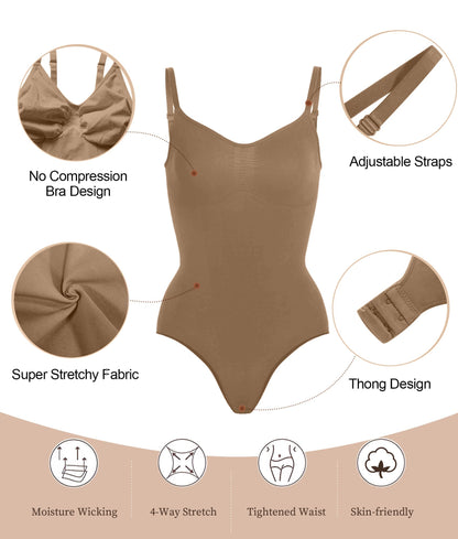 SHAPERX Bodysuit for Women Tummy Control Shapewear Seamless Sculpting Thong Body Shaper Tank Top,SZ5215-Brown-XXS/XS