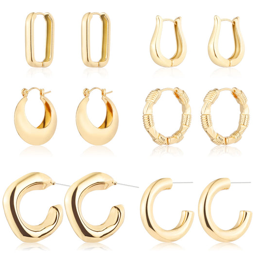 6 Pairs 14K Gold Hoop Earrings