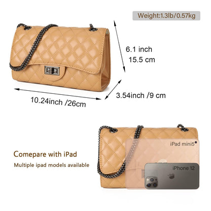 Gladdon Quilted Leather Crossbody Purse for Women Trendy Ladies Shoulder Bag with Chain Designer Purses Light Khaki I